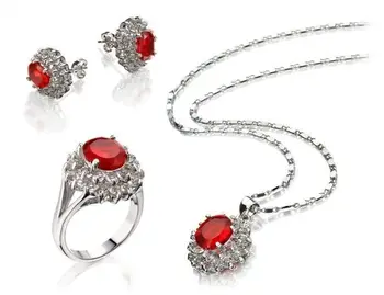 

lady's noblest 18KGP gem red Crystal Necklace Pendant Earring Ring Set