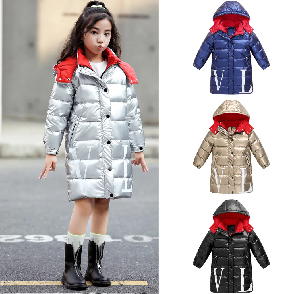 

Kids Girl Boy Winter Hooded Letter Waterproof Coat Down Jacket Overcoat Outwear roupa infantil 2019 New arrival winterjas meisje