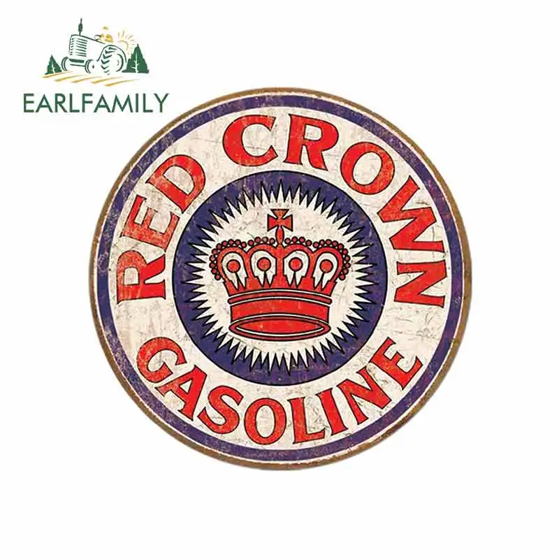 EARLFAMILY 13cm x 13cm for Red Crown Gas Distressed Sign Funny Car Stickers Vinyl Graphics JDM RV VAN Fine Decal Car Accessories