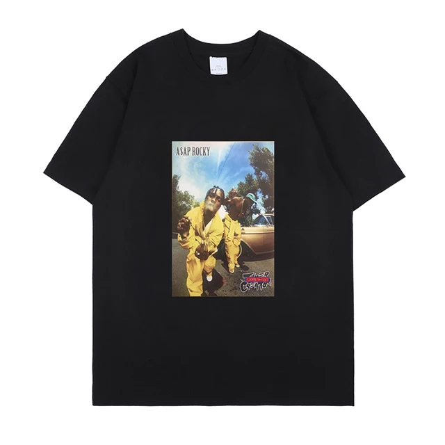 Hot Sale ASAP Rocky Portrait Graphic Aesthetics T-shirts Hip Hop Cotton Short Sleeve Loose Couple T-Shirt Casual Harajuku Tshirt Black 2