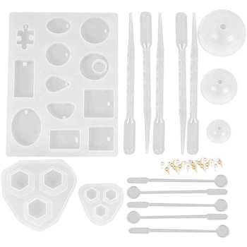 

66 Pcs DIY Resin Crystal Casting Silicone Mold Kit, for Handmade Necklaces Bracelets Earrings Bangle Pendants Jewelry