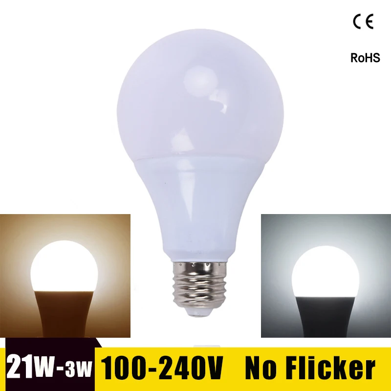 Led Cool White Screw Bulb 21W 18W 15W 12W 9W 6W 3W 220V 110V Halogen Light Bulbs E27 Low Energy Screw in LED Lamp for Home