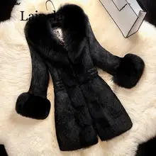Laipelar, Женское зимнее пальто, искусственный мех, толстый, теплый, OL, элегантный, черный, длинный, верхняя одежда, однотонный,, модное, шикарное, Женское пальто для девочки