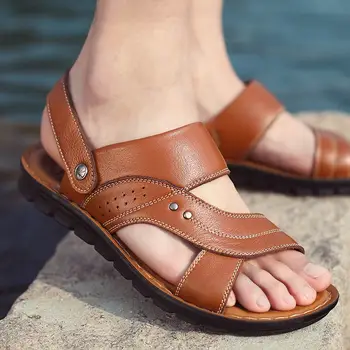 

2020 summer casual shoes men sandals leisure solid genuine leather sandals men shoes flats slip-on zapatos hombre shoe slippers