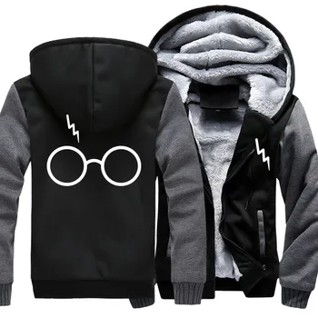 

Brand US Size 5XL Men Harri Hoodies Print potter Sunglass Winter Zipper Fleece Coat Clothing Jacket Thicken Sweatshirts