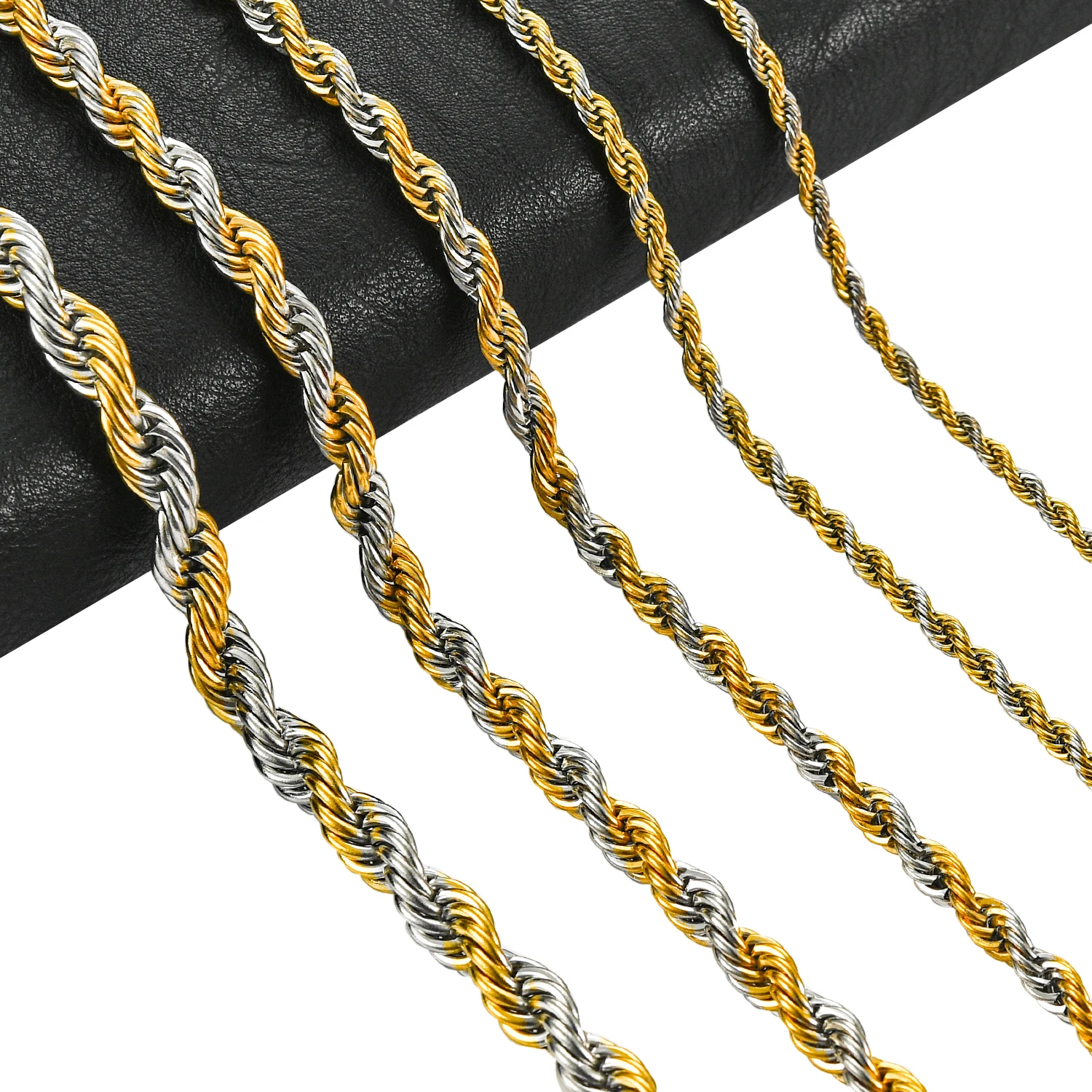 Catena A Corda Intrecciata In Acciaio Inox | 2-4 Mm | Colori Oro/Argento/Nero | Collana Uomo E Donna
