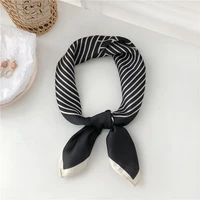 Luna&Dolphin Women Retro Sunscreen Small Silk Scarf 55x55cm Beige Strip Chiffon Headbands Bandana Bag Ribbon Neckerchief Hijab 5