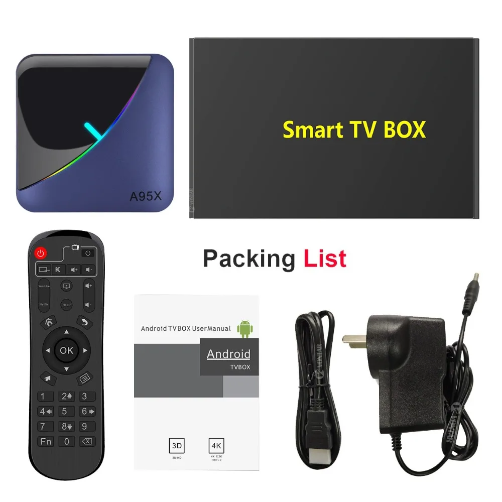 ТВ приставка с RGB подсветкой Android 9 0 A95X F3 4 ГБ 64 32 Amlogic S905X3 2 4/5G Wi Fi BT YouTube 8k 2G16G умный