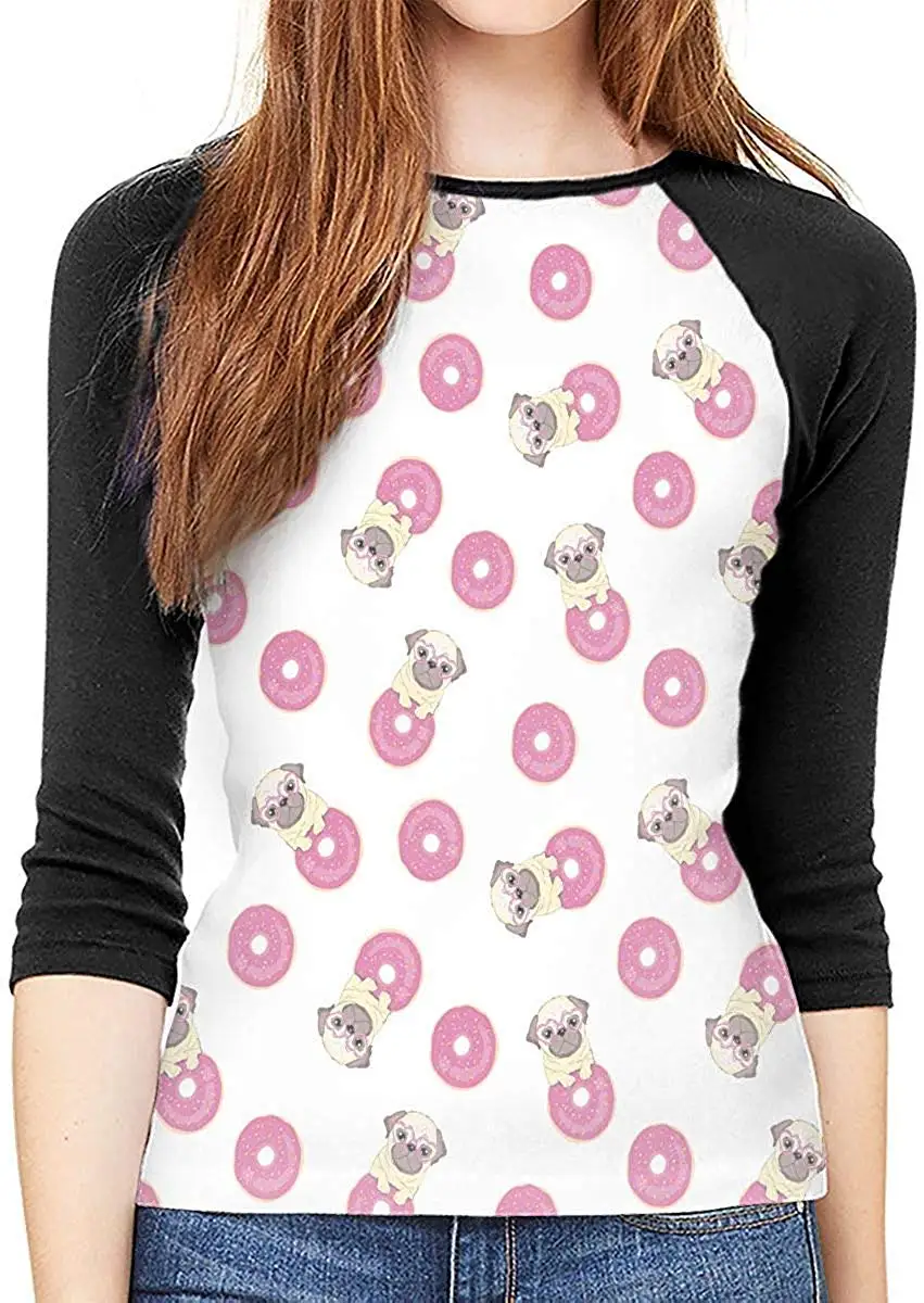 TSDFC Womens 3/4 Sleeve Casual Graphic T Shirt Cute Cartoon Dog Puppies Baseball Tunic Tops Blouse |