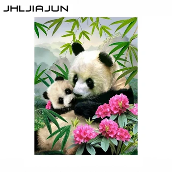 

Panda mother and child animal canvas poster mural living room aisle decorative art picture frameless gift painting by numbers