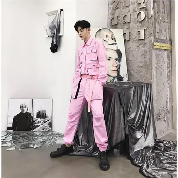 

Spring Autumn Men's Hip-hop Safari Style Jumpsuit Club Pants Men Trousers Pockets Size M-2XL 5 Colors Cool B74