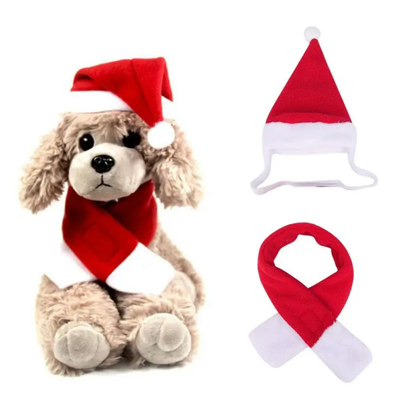 Милая Одежда для питомцев, собак, кошек, Санты, Красная шапка, шарф, накидка, обруч на голову, костюмы для рождественского косплея, теплая одежда