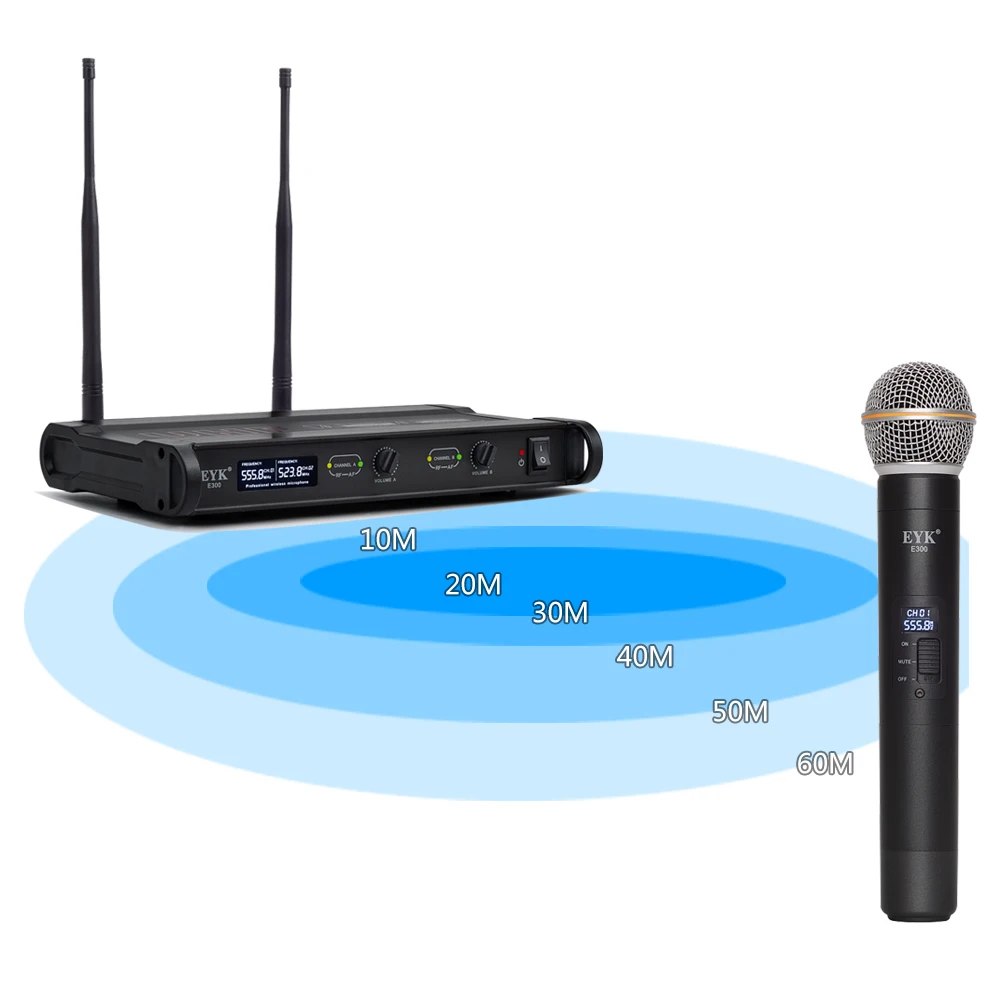 EYK E300 UHF Dual Channel 2 Metal Handheld Mic