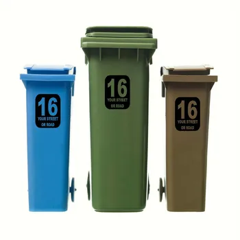 

3 x WHEELIE BIN NUMBERS CUSTOMIZED HOUSE ROAD STREET NAME VINYL GRAPHIC STICKERS
