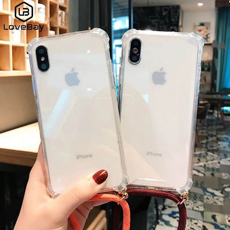 Strap Cord Chain Tape Necklace Lanyard Phone Case For iPhone 11 7 8 Plus Pro X XR XS Max Soft Clear Colorful Back Cover Shell |