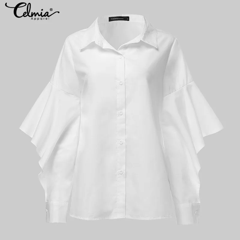 Celmia Women's Blouse Flare Sleeve Stylish Tops Spring Autumn Lapel Casual Loose Elegant Office Ladies Shirts Solid Blusas S-5XL - 4.00038E+12