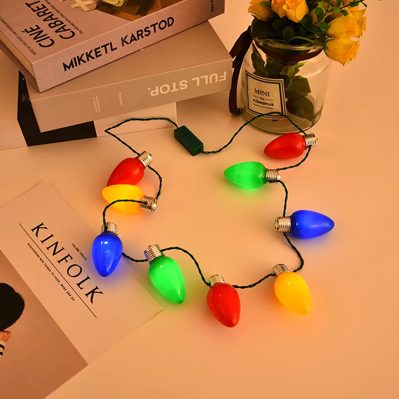Novelty Christmas LED Lights Colorful Glowing Bulb Necklace