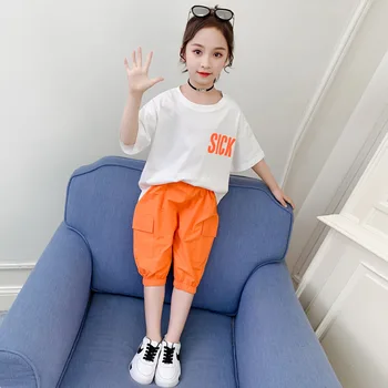 

Children's Clothing 2020 Summer New Girls Abstract Sports Suit Children Top + Shorts Girl Two-Piece Set