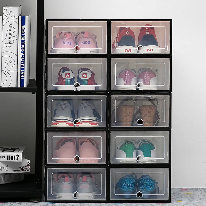 

6pcs Transparent shoe boxes storage box shoes box thickened dustproof shoe organizer box superimposed combination shoe cabinet