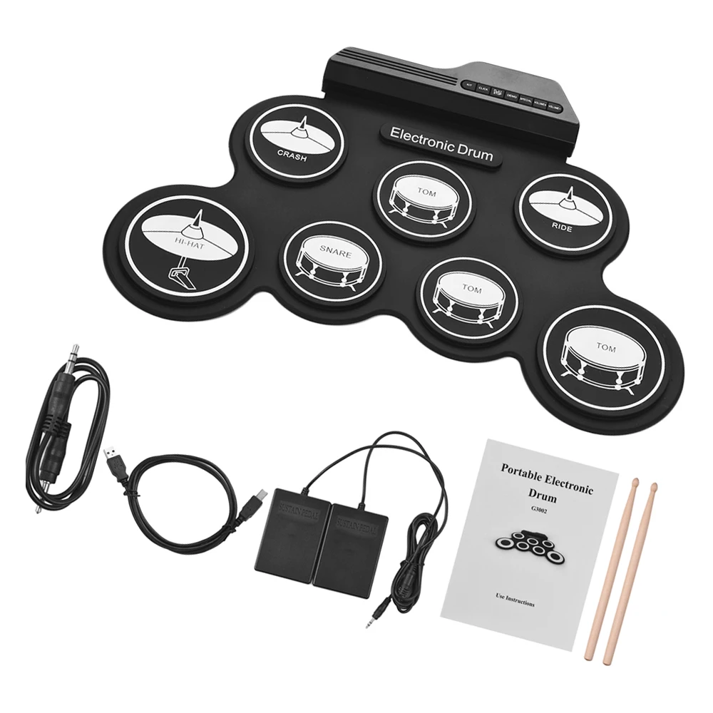 9 Silicon Drum Pads Folding Portable Size Electronic Kit Set USB/Battery Powered with Drumsticks Foot Pedal percussion |