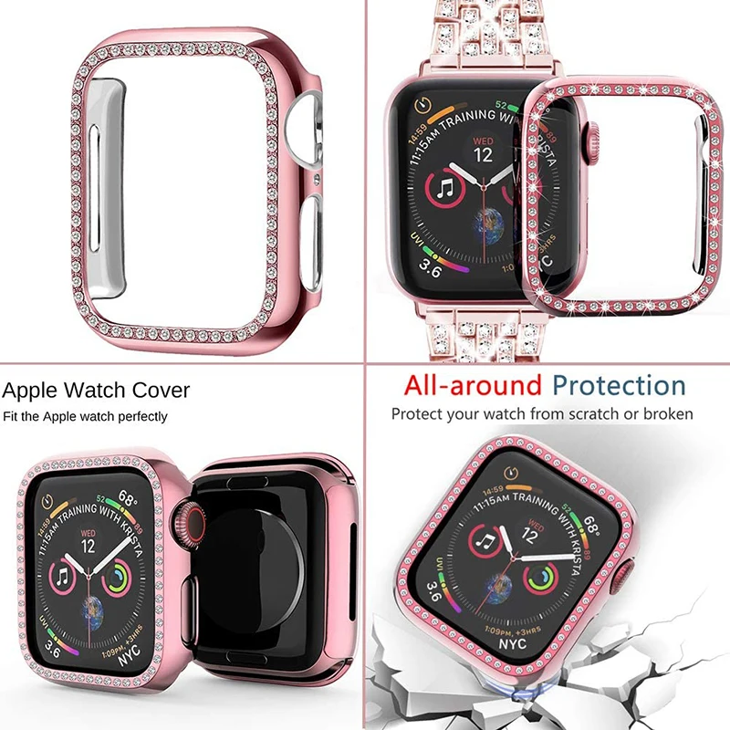 Diamante feminino, Aço inoxidável, Link Bracelet, iWatch