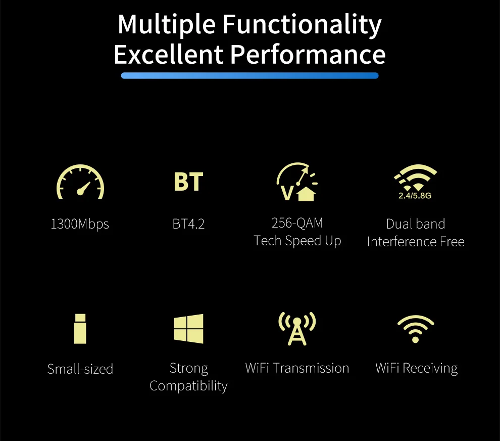 Năm 802.11ac/B/G/N Bluetooth Không Dây Wifi 1300Mbps USB Mạng 5Ghz Ăng Ten BT4.2 ethernet Tính Wi-fi Adapter wifi adapter