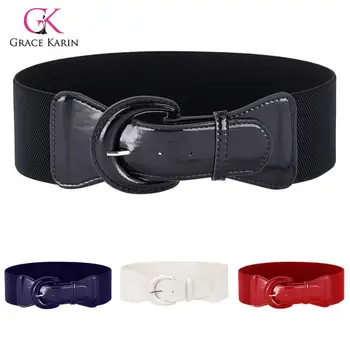 

Grace Karin Fashion Women Girls Solid Color Polyurethane Leather Buckle Waist Belt Waistband Stretchy Lady Leisure Ceinture Belt