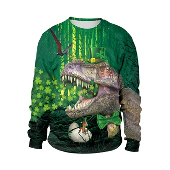 

Funny Digital Print Dinosaur St Patrick's Day Sweatshirts for Men Irland Clovers Printed Paddy's Day Sweatshirts Plus Size