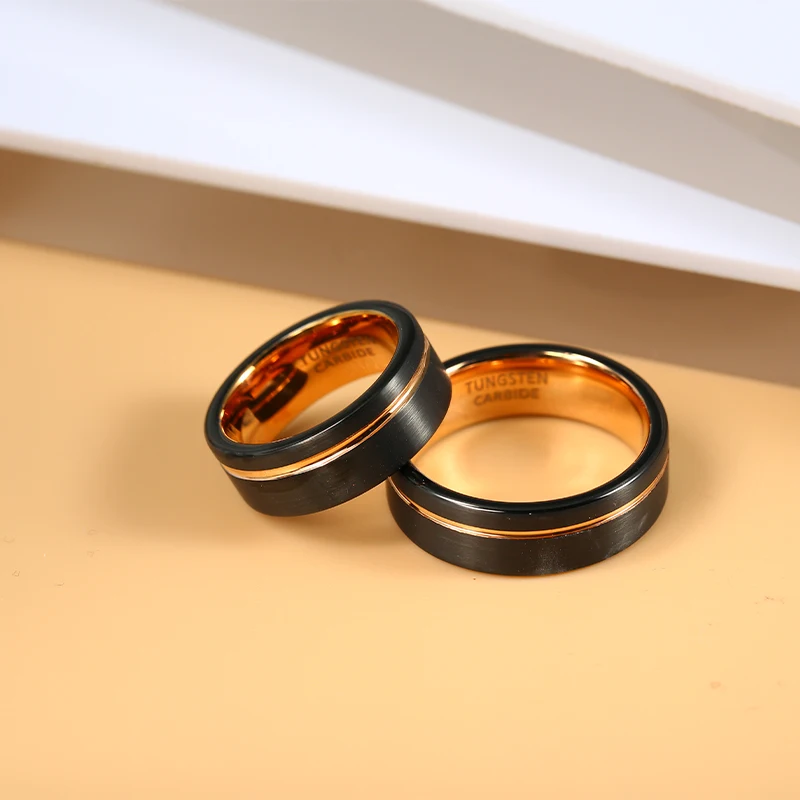 Soul Men Black with Rose Gold Color Tungsten Wedding Band 8mm for Women 6mm for Men Comfort Fit Couple Lovers Anniversary Ring 4