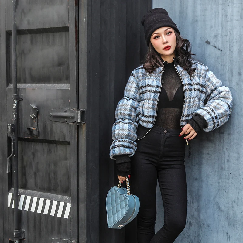 

Le Palais Vintage Original Vintage Plaid Plus Thick Mohair Short Bread Cotton Zipper Parkas Womens Coats Winter