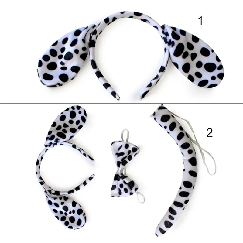 Mascot Costume Cute Animals Cosplay Sets Kids Adult Dalmatian Spotty Dog Ears Headband Plush Tail Bowtie for Halloween
