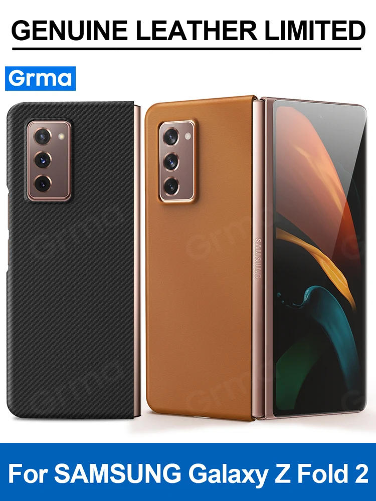 

GRMA Original Genuine Vegan Leather Front and Back Cover for Samsung Galaxy Z Fold2 Fold 2 5G Case Carbon Fiber Texture Cover