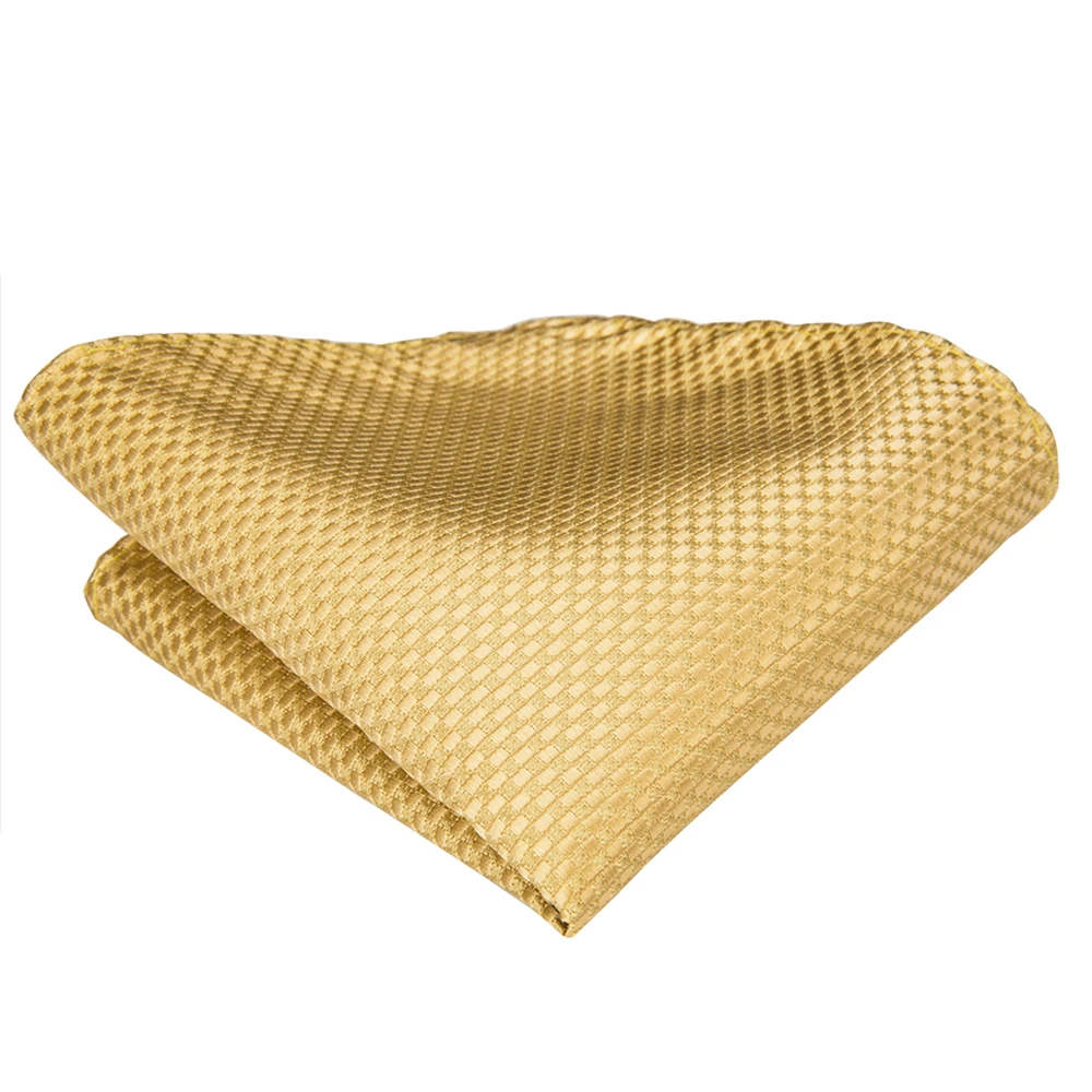 Solid Color Tie Hi-Tie Solid Gold Silk Ties For Men Handky Cufflinks Set Fashion Gift Wedding Business Necktie