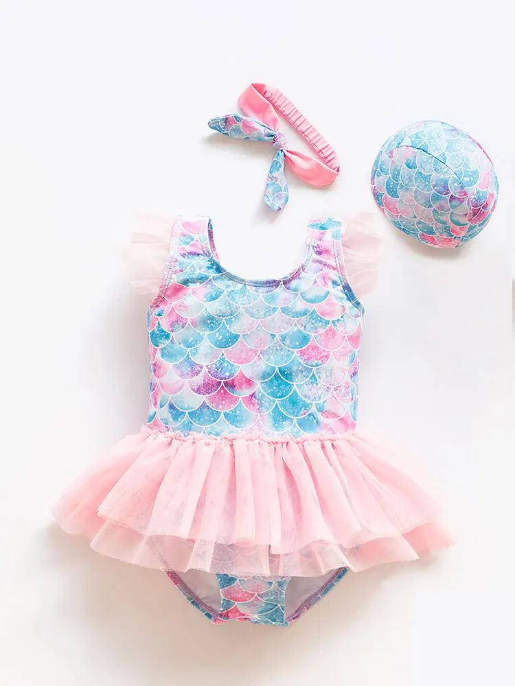 Children Swimsuit One Piece Swimsuit New Girl Baby Mermaid Swimsuit Princess Fashion Cartoon Fish Scale Print Ballet Dance One Piece Kids Sequin Tulle Swimsuits