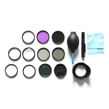 

Close-up +1/+2/+4/+10 UV CPL FLD ND2/4/8 49/52/55/58/62/67/72/77mm Lens Filter Hood Cap Blower Brush Kit Set Camera Filters