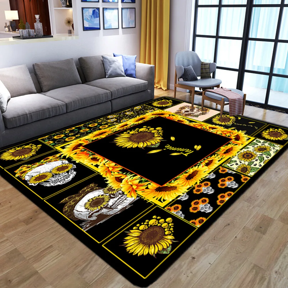 3D Sunflower Area Rugs Non-slip Living Room Bedroom Room Floor Mats Throw Carpet 