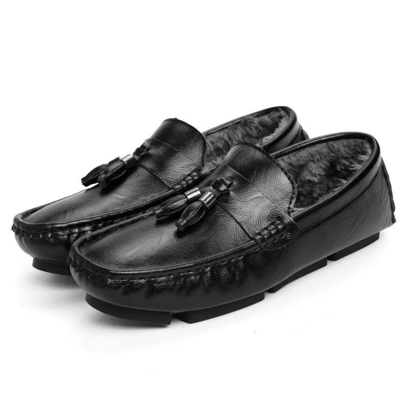 Men Casual Velvet Winter Shoes Men's Vulcanize Leather Suede Loafers Male Cotton Sneakers Walking Hiking Wear-resistant Non-slip
