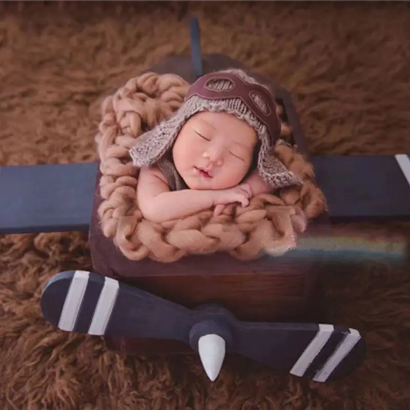 Baby Photography Props Accessories Kids Air Force Cap Manual Knitting Hat Baby Photo Props Pilot Style Hats Newborn Fotografia