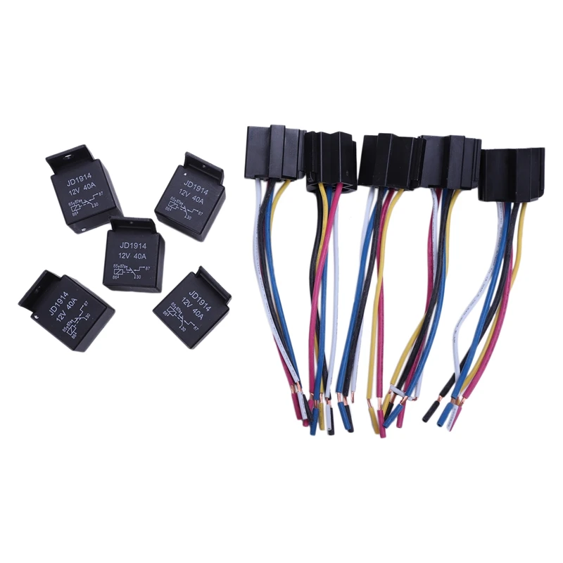 

Lot5 New 12 Volt 30/40 Amp SPDT Automotive Relay with Wires & Harness Socket
