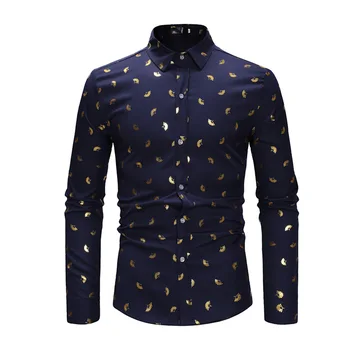 

CYXZFTROFL High Quality Men Shirt Brand Fashion Casual Slim Hot Stamping Long Sleeve Shirt Men Business Social Top Clothes EU 2X