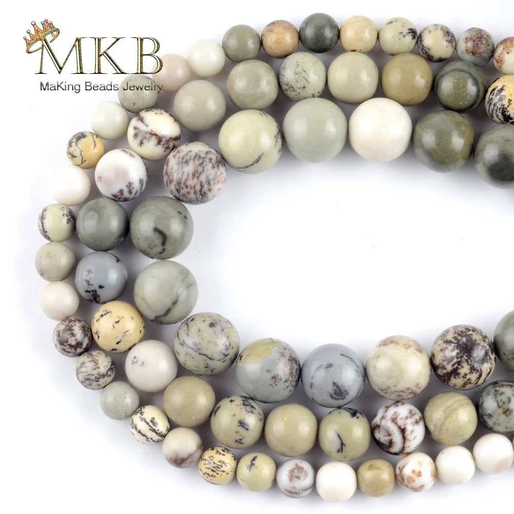 Wholesale Natural Chinese Picture Jaspers Stone Round Beads For Jewelry Making 6/8/10/12mm DIY Bracelet Necklace Jewellery 15&quot |