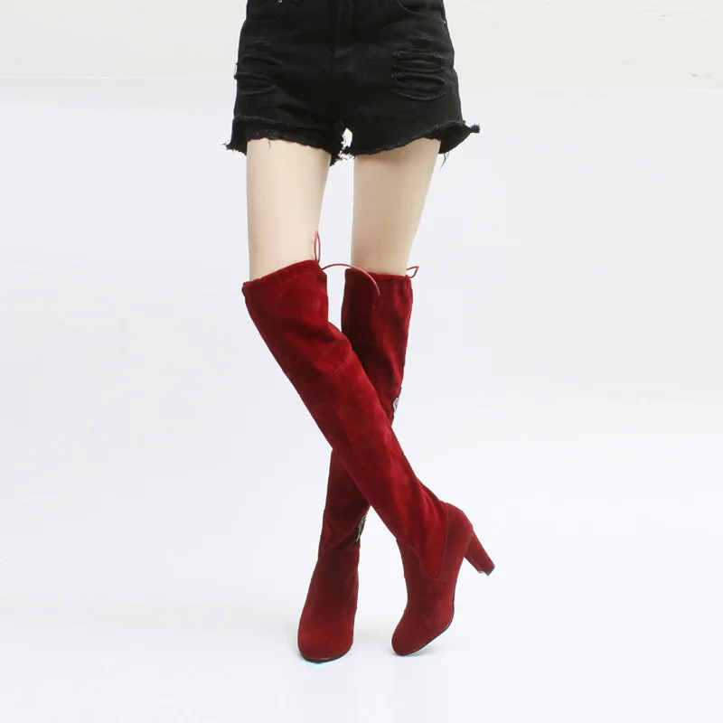 Большие размеры 35-43, зимние сапоги выше колена, женские эластичные чулки с эластичным бортом, женская обувь, длинные сапоги, Bota Feminina zapatos de mujer, WSH3443