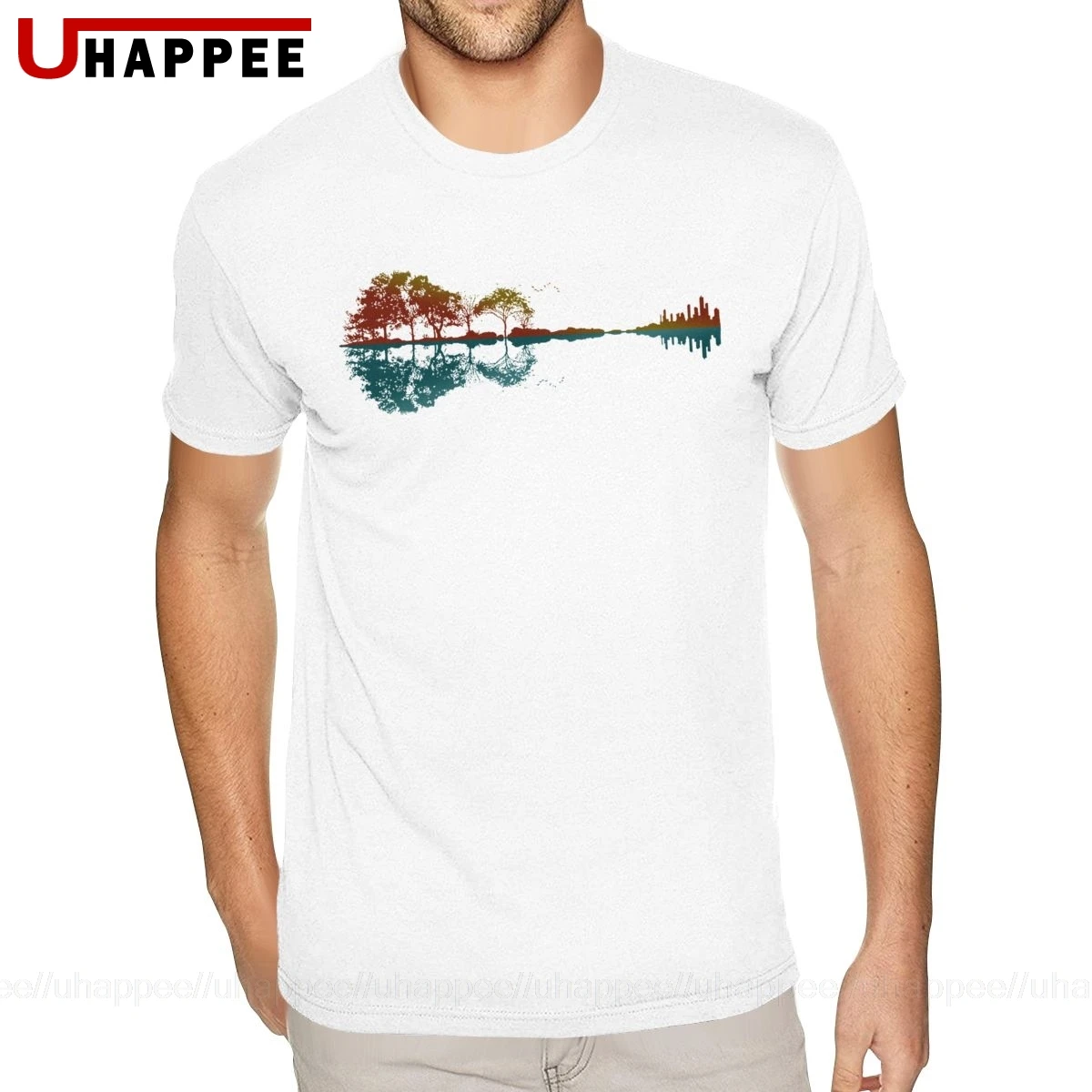 Men's 100% Cotton Short Sleeve T - Shirt With Realistic Guitar Graphics And Round | ChicGrl