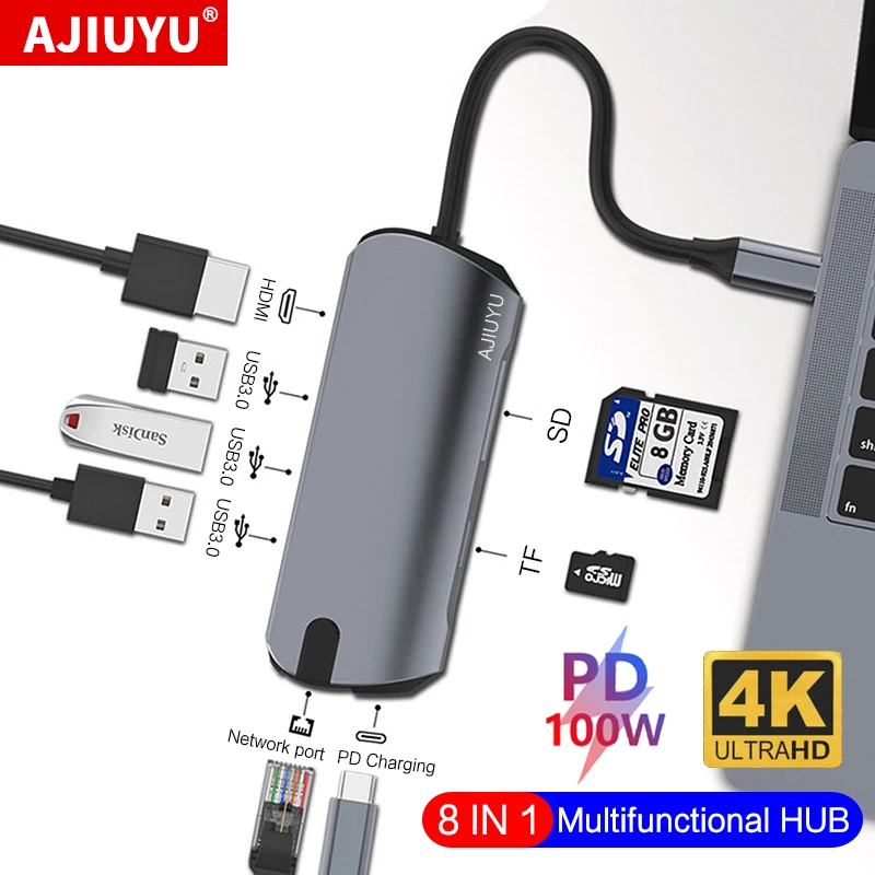 USB C 3.0 Hub Type-C to 4K*2K HDMI Splitter Card Reader Adapter For MacBook Pro 