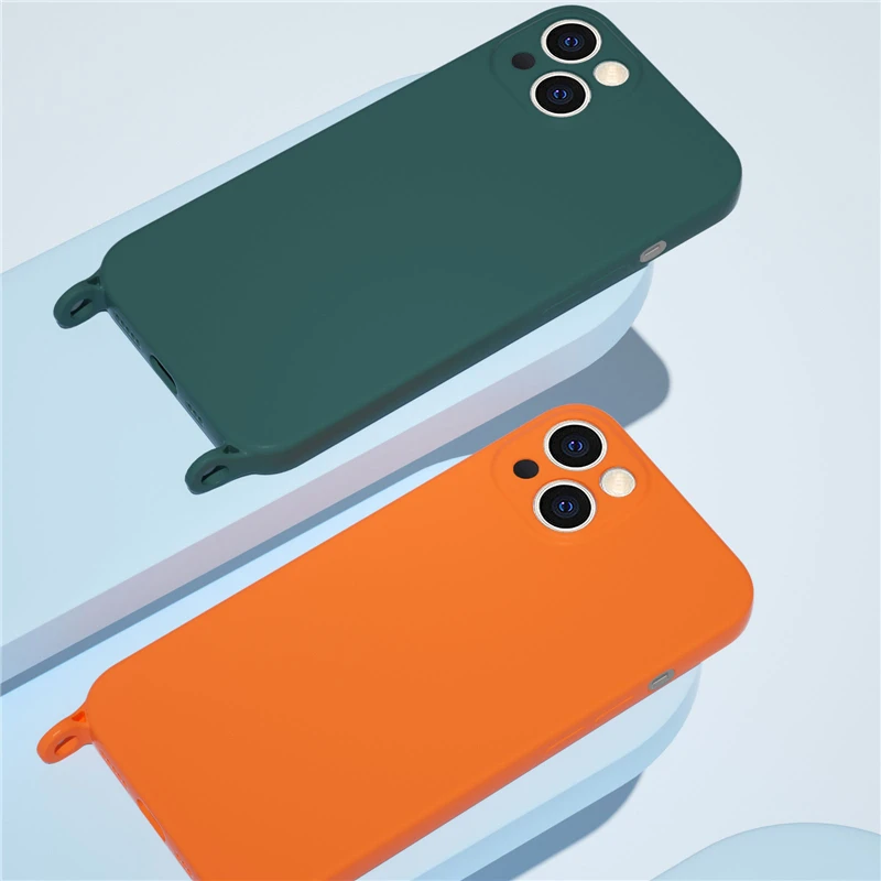 Phone Case Crossbody Lanyard Cord Rope Strap Necklace Case For iPhone 11 12 13 14 15 Pro Max Mini XS X XR 7 8 Plus SE Liquid Silicone Cover