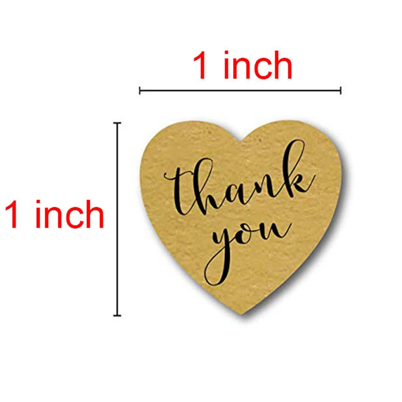 1in Natural Kraft thank you Stickers Heart shape seal labels 50-500pcs stickers scrapbooking for Package stationery sticker