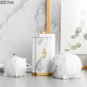 

Imitation Marble Sealed Ceramic Storage Jar for Spices Tea Coffee Can Tank Food Container Bottle with Lid for Kitchen Organizer