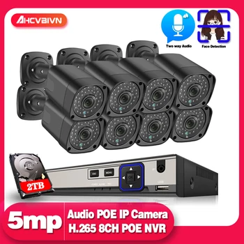 

H.265 8CH 5MP HD POE NVR Kit CCTV Security System Two Way Audio AI IP Camera Outdoor Waterproof Video Surveillance Set