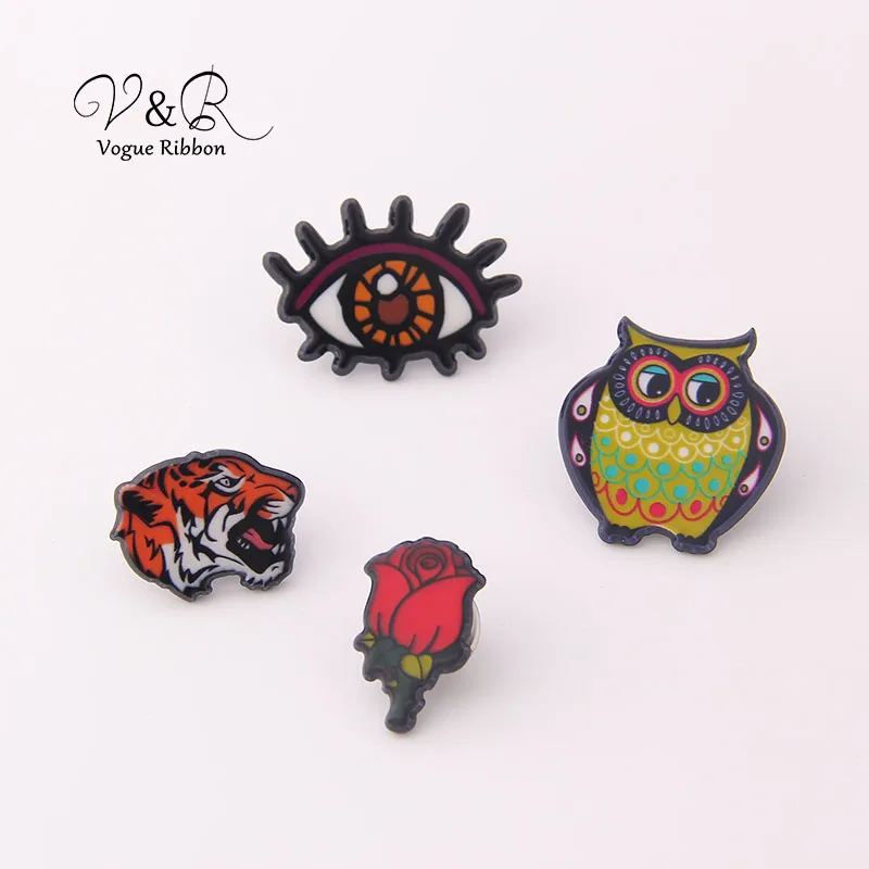 Tiger Rose Flower Owl Eye Pattern Brooch Pin Set of 4 Pieces , 2019 new trendy jewelry accessories for women (1)