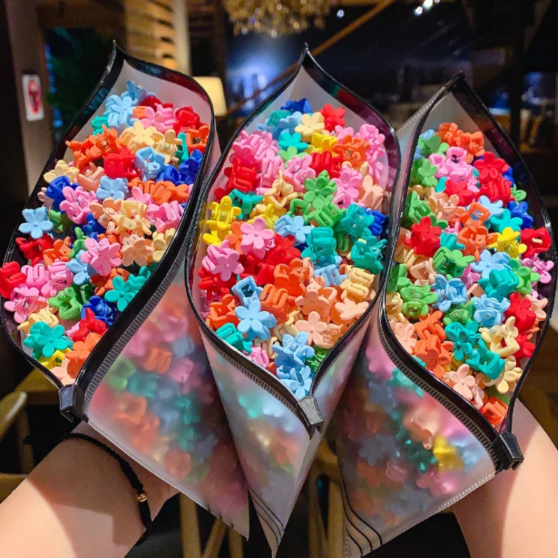 

50pc/bag Colorful Small Hair Claw Cute Hair Clip for Girls Kids Plastic Flower Mini Hairpins Children Hair Accessories headwear